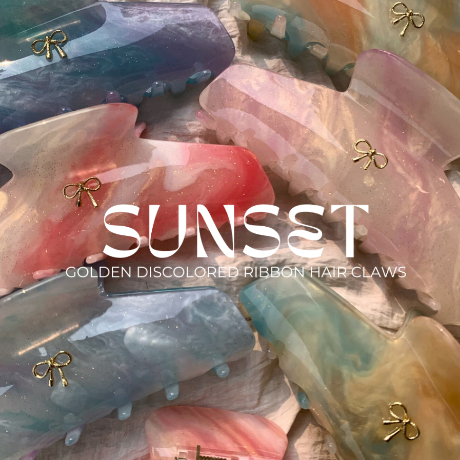 [5.5] กิ๊บเปลี่ยนสี ติดโบว์ Golden Ribbon Hairclaws  (5-11cm) รุ่น Sunset แข็งแรง ผมสั้น-ผมยาวใช้ได้ – โปรปัง