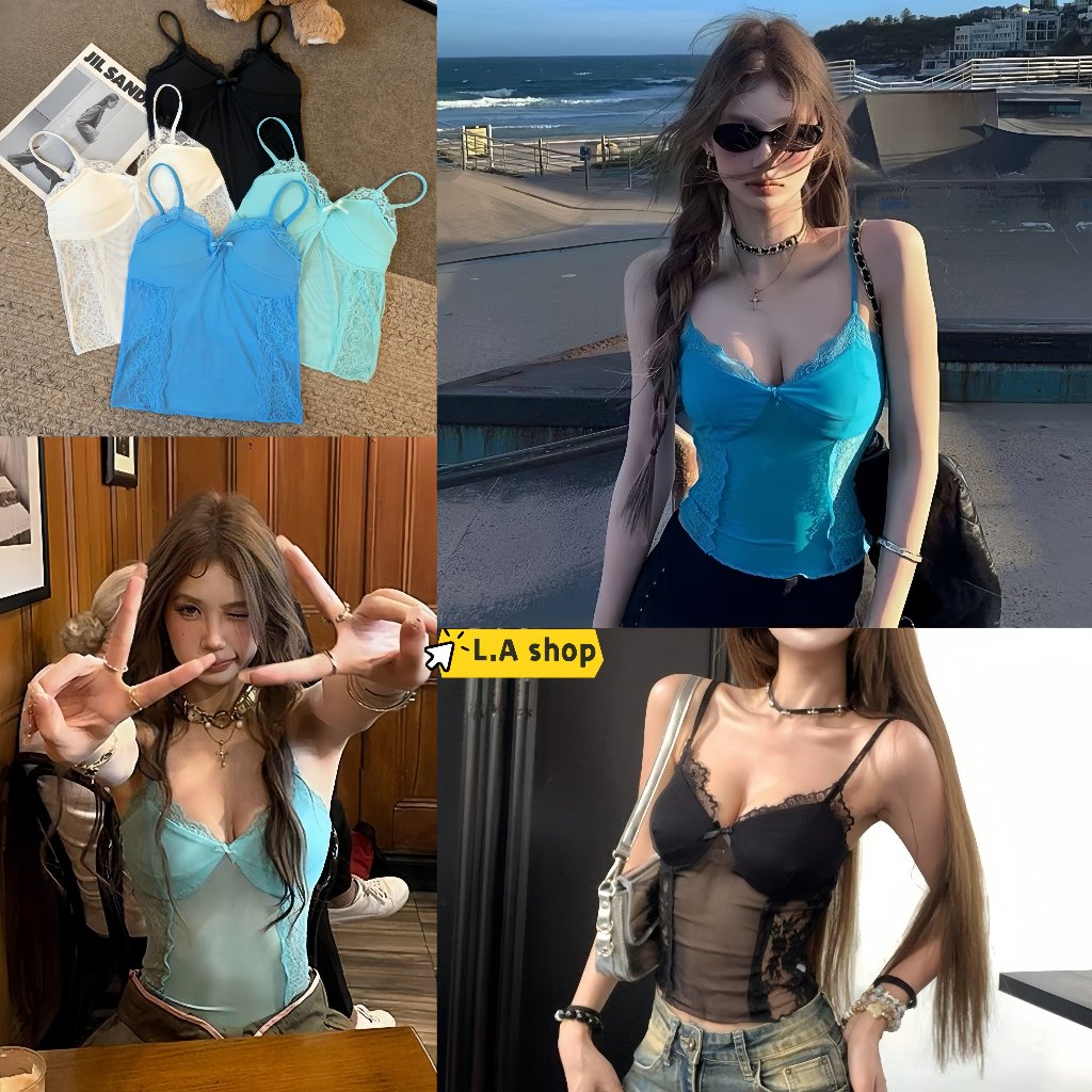 L.A Shop★พร้อมส่ง เสื้อสายเดี่ยวมินิมอล เสื้อกล้าม สายเดี่ยว มีฟองน้ำ เซ็กซี่ "FY10126"