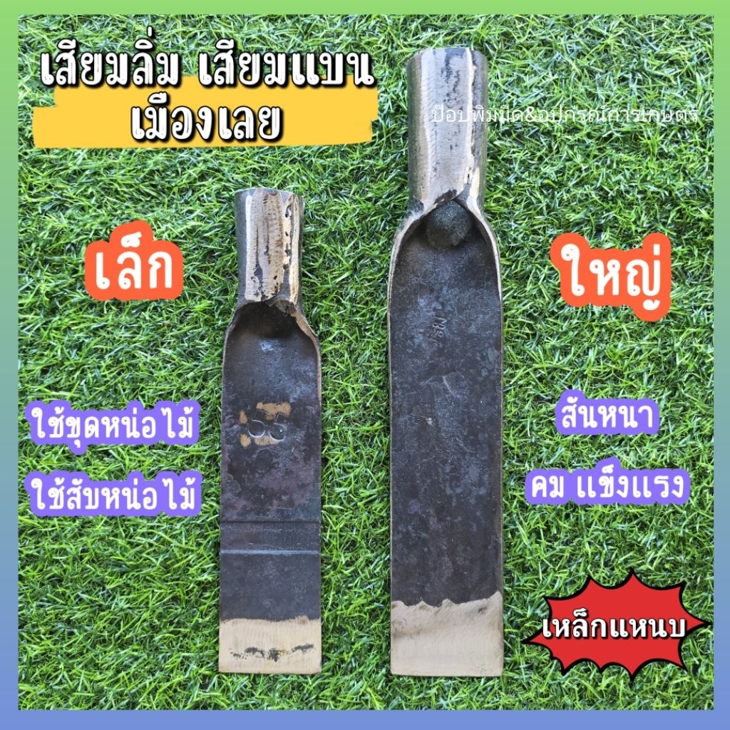 เสียมลิ่ม เสียมแบนเมืองเลย ใช้ขุดหน่อไม้  มี 2 ขนาด ทำจากเหล็กแหนบแท้ ใช้ขุดหน่อไม้ สับหน่อไม้ ขุดดิน