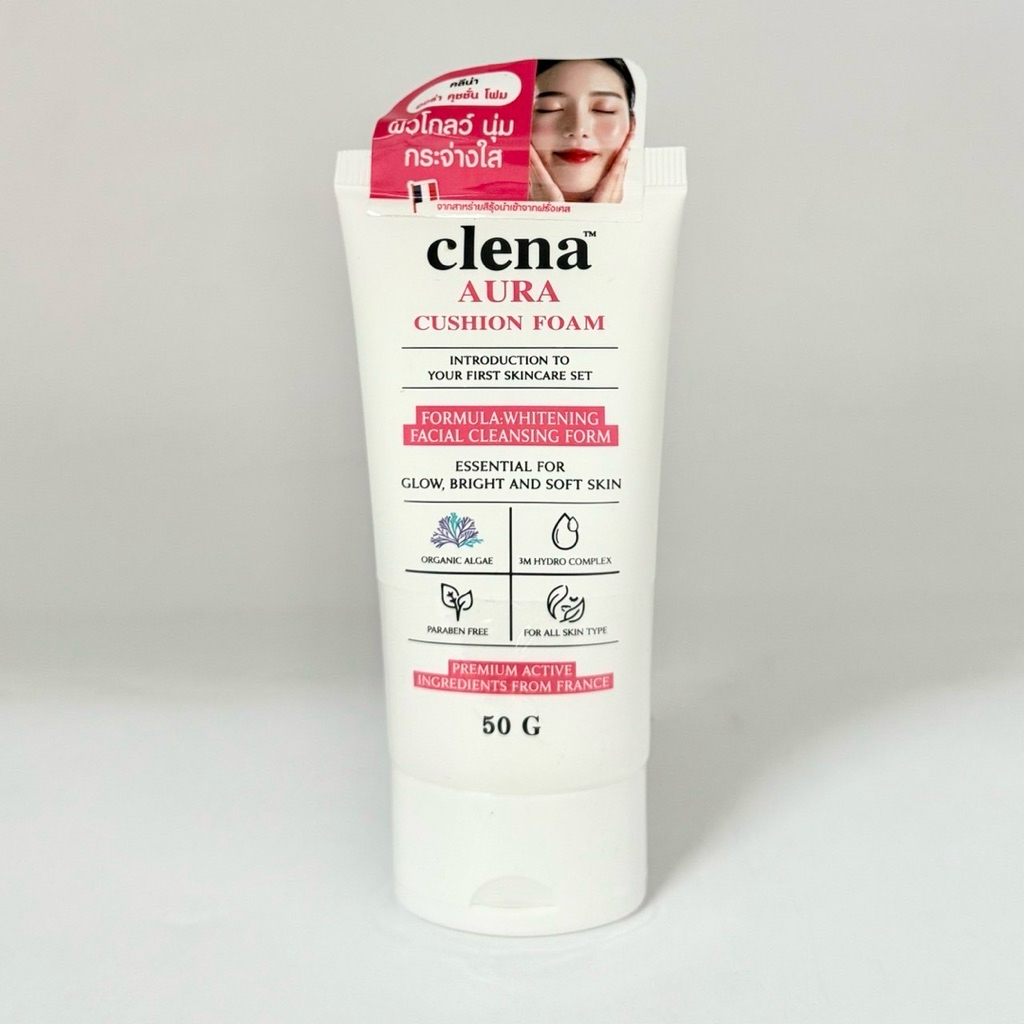 โฟมล้างหน้า Clena Aura Cushion Foam 50g สูตรอ่อนโยน ผสม สาหร่ายสีรุ้งจากฝรั่งเศส