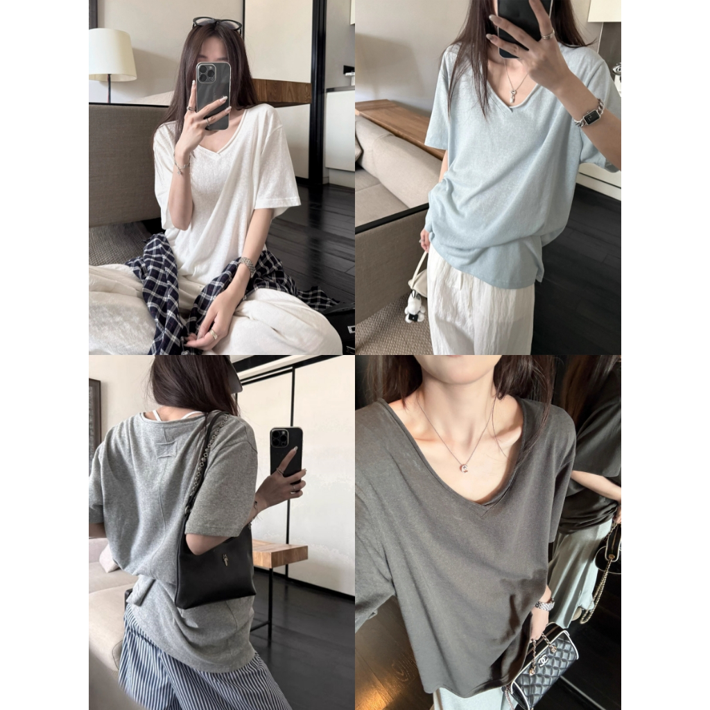 สื้อแขนสั้นผู้หญิง เสื้อยืด แมทช์ง่ายมาก ใส่สบาย ต้องมีติดตู้ สไตล์ลำลอง #222411