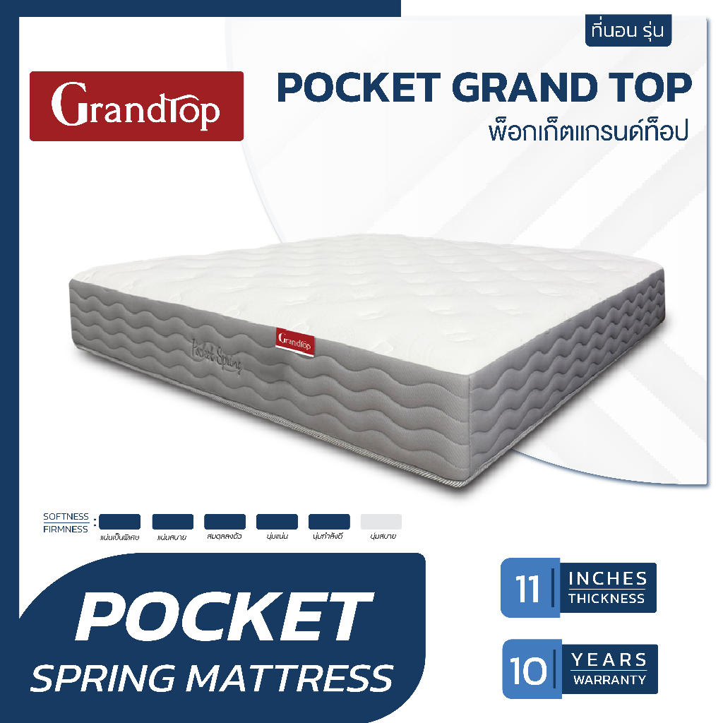 ที่นอนปีนัง ที่นอนสปริงอิสระ Pocket Grand Top  3.5/5/6 ฟุต หนา 11 นิ้ว **ส่งฟรีเฉพาะ กทม.ปริมณฑล เท่านั้น**