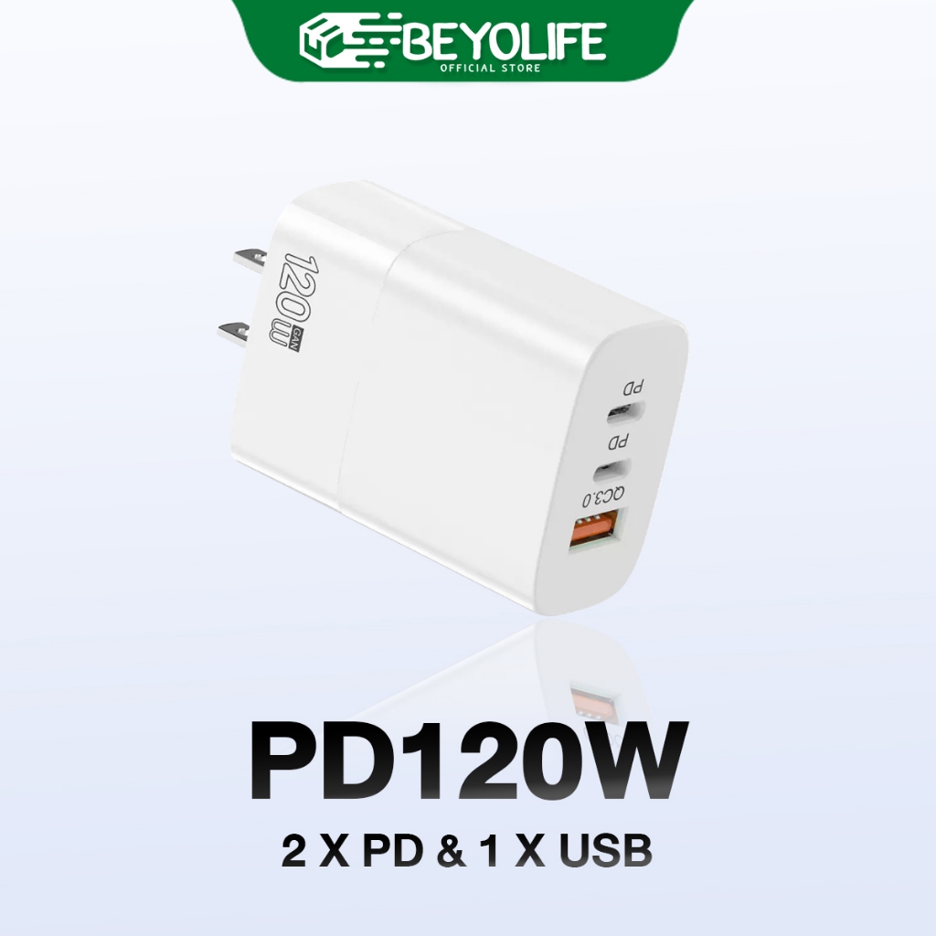 Beyolife ชาร์จเร็วสุด หัวชาร์จ 120W PDสําหรับ i15 14 13 12 Micro USB TYPE-C สายชาร์จ 3 in 1