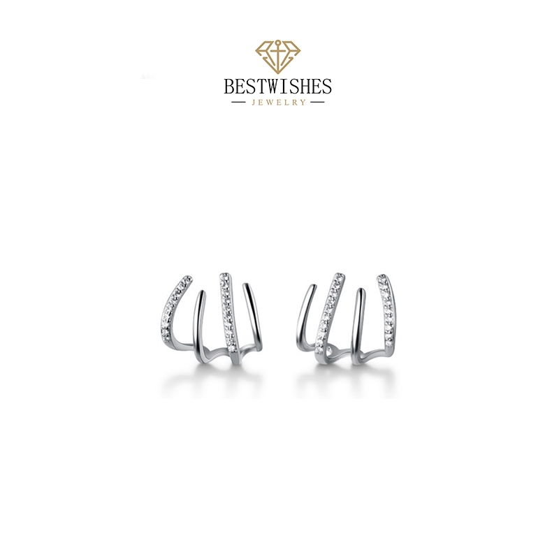 Jewelry ต่างหู ต่างหูสี่กรงเล็บ ต่างหูทองคำขาว ต่างหูเพชร ต่างหูแฟชั่น สินค้าใหม่ ของขวัญ E021H