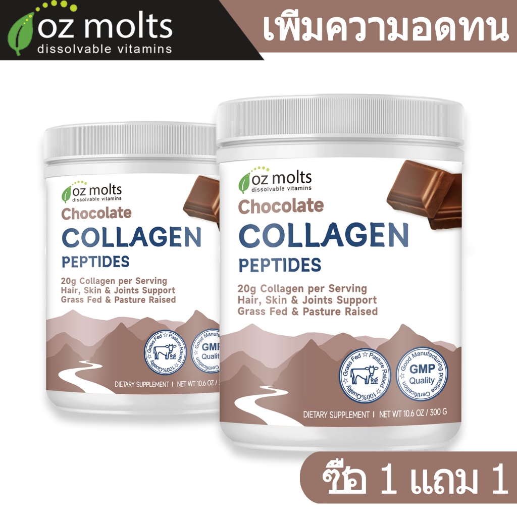 Ozmolts Collagen Peptide Powder Chocolate Flavor 20000mg คอลลาเจน บำรุงผิว บำรุงกระดูก 300g Collagen Drink