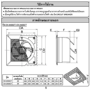 Mitsubishi พัดลมระบายอากาศ แบบฝังฝ้าไม่ต่อท่อระบายอากาศ EX-25SSC7T แบบมีชัตเตอร์ 10 นิ้ว