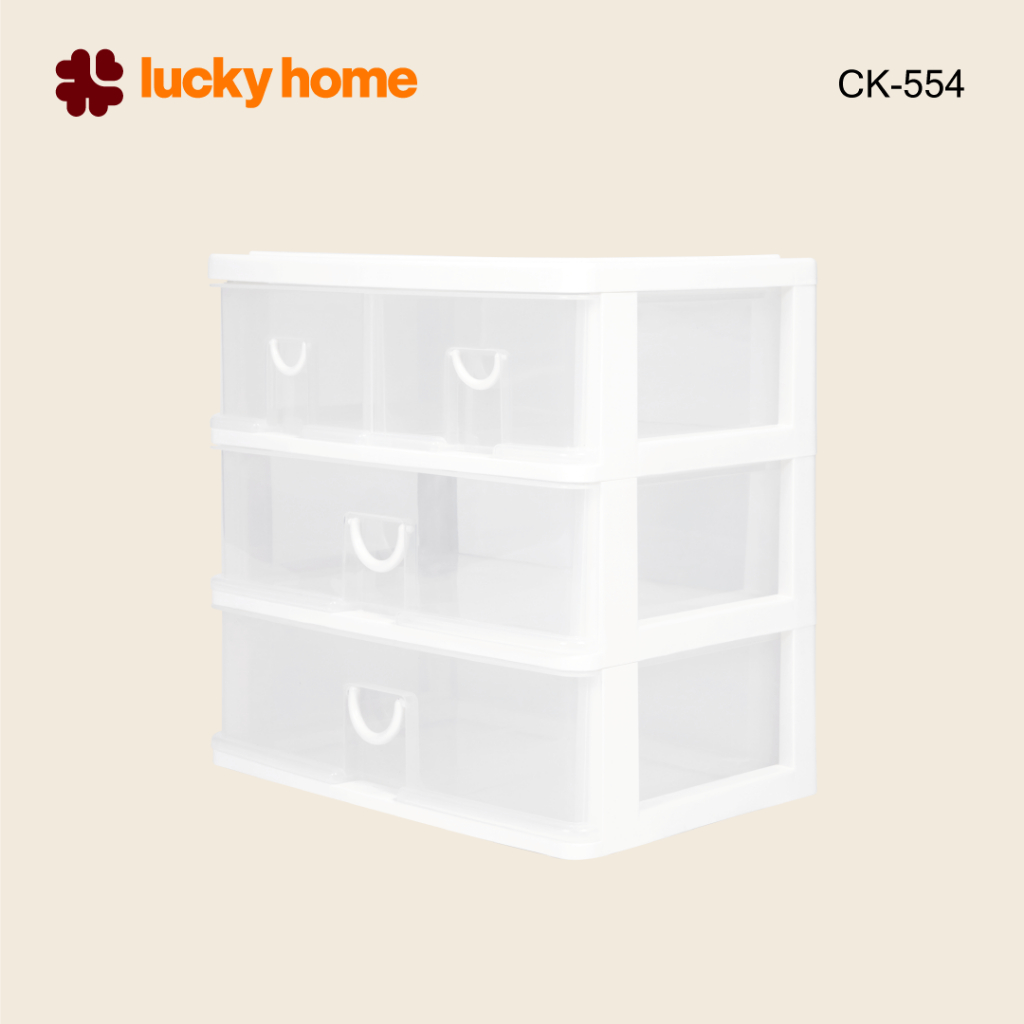LUCKY HOME กล่องลิ้นชัก 3 ชั้น 4 ช่อง CK-554 ขนาด(กว้างxลึกxสูง): 38.7 x 25.5 x 38 cm