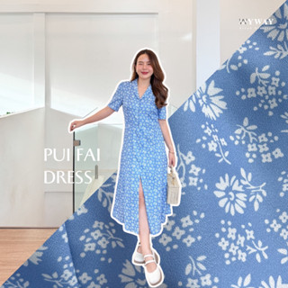 MyWay Brand : PuiFai Dress เดรสยาวสีฟ้า ชุดทำงาน