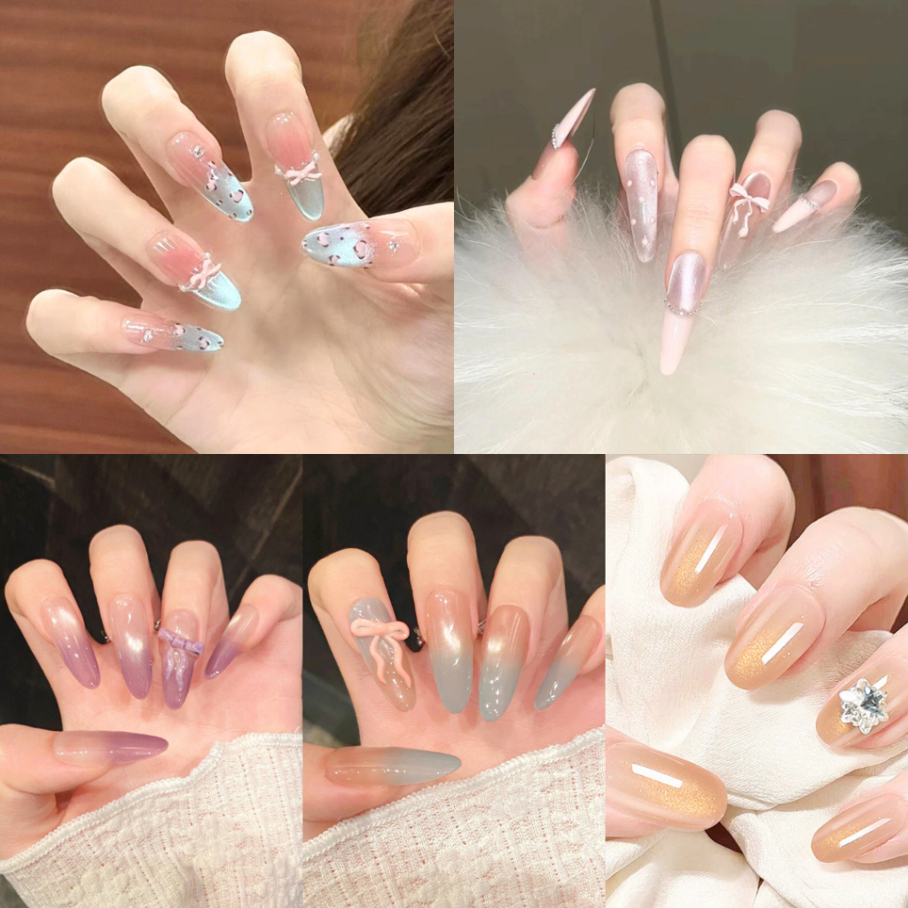 ⚡พร้อมส่งจากไทย⚡ เล็บปลอม (1 กล่อง/24 ชิ้น) เล็บปลอมสำเร็จรูป เล็บเจล เล็บยาว งานแฮนด์เมด