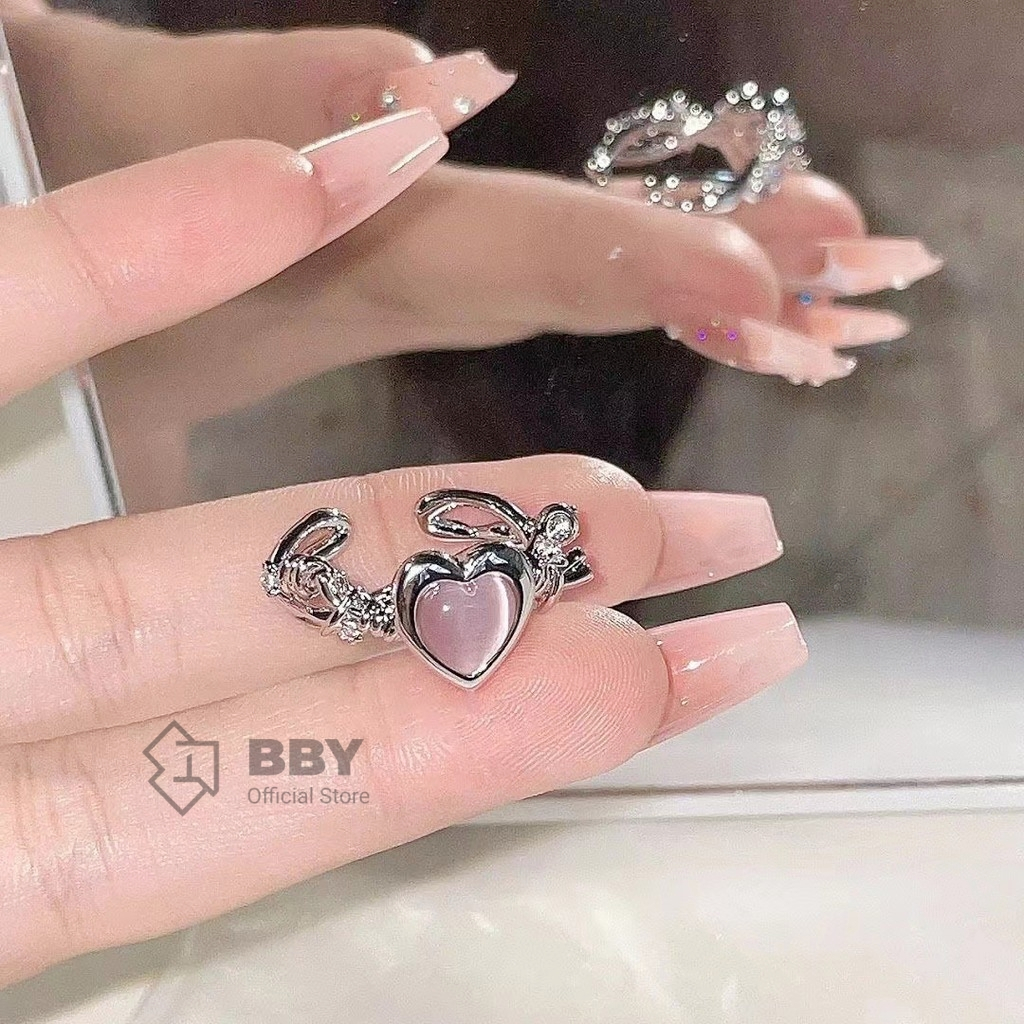 BBY แหวนแสดงตัวตน สไตล์หวานปนคูล ✨ หัวใจหินตาแมวประกายสวย ใส่ได้ทุกโอกาส S350