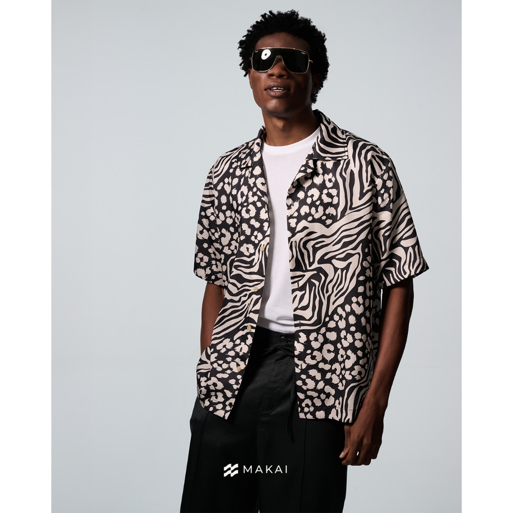 MAKAI เสื้อเชิ้ต เสื้อฮาวาย ผ้าไลโอเซลล์ ลาย STRAY Hawaiian Shirt
