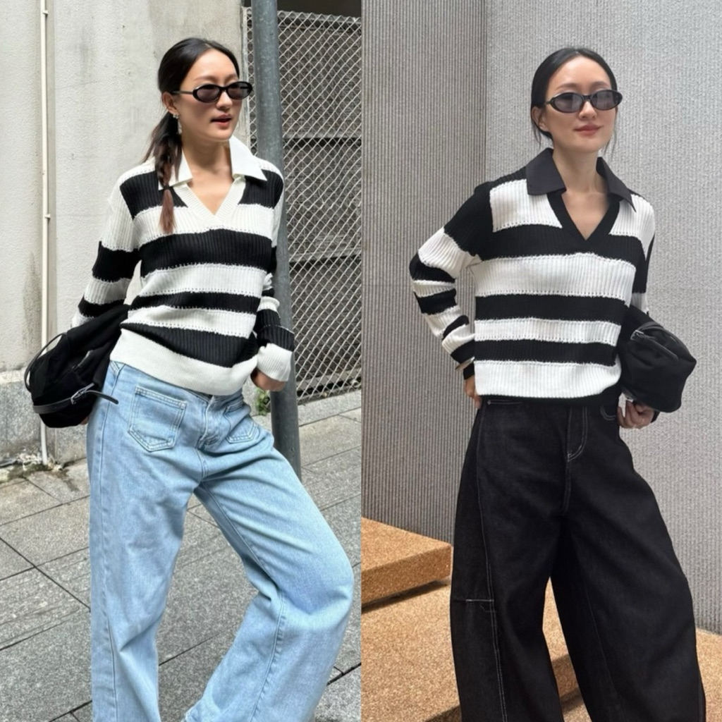 190 knockknock - COLLAR STRIPED TOP