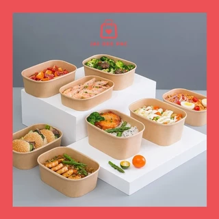 ( 50 ชิ้น ) กล่องกระดาษทรงรี กล่องกระดาษใส่อาหาร ทรงเหลี่ยม พร้อมฝาปิดใส PP สำหรับใส่ของร้อน ก๋วยเตี๋ยว ข้าวหรือซุป