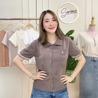 Serene's Choice เสื้อคอปก แขนสั้น ผู้หญิง รุ่น Lena จั้มเอว ผ้าไหมพรม แฟชั่นเกาหลี