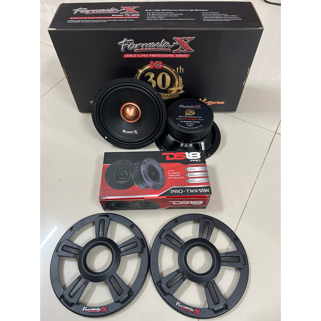 ชุดละ 3949บาท 6.5“กลาง ยี่ห้อ Formula-x รุ่น FX-638R วอย1.5” 96.5dB 120-10KHz 2ดอก แหลมจาน DS-18 2ดอ