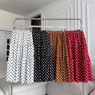 PSK029 กระโปรงยาวแต่งระบาย Polka Dots PROMTHONG
