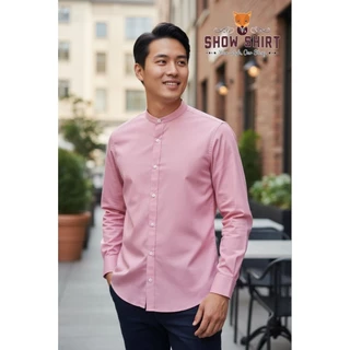 เสื้อเชิ้ตแขนยาว คอปก สีชมพูพาสเทล / ชมพูกลีบบัว ผ้า cotton comb twill [ S - 4XL]