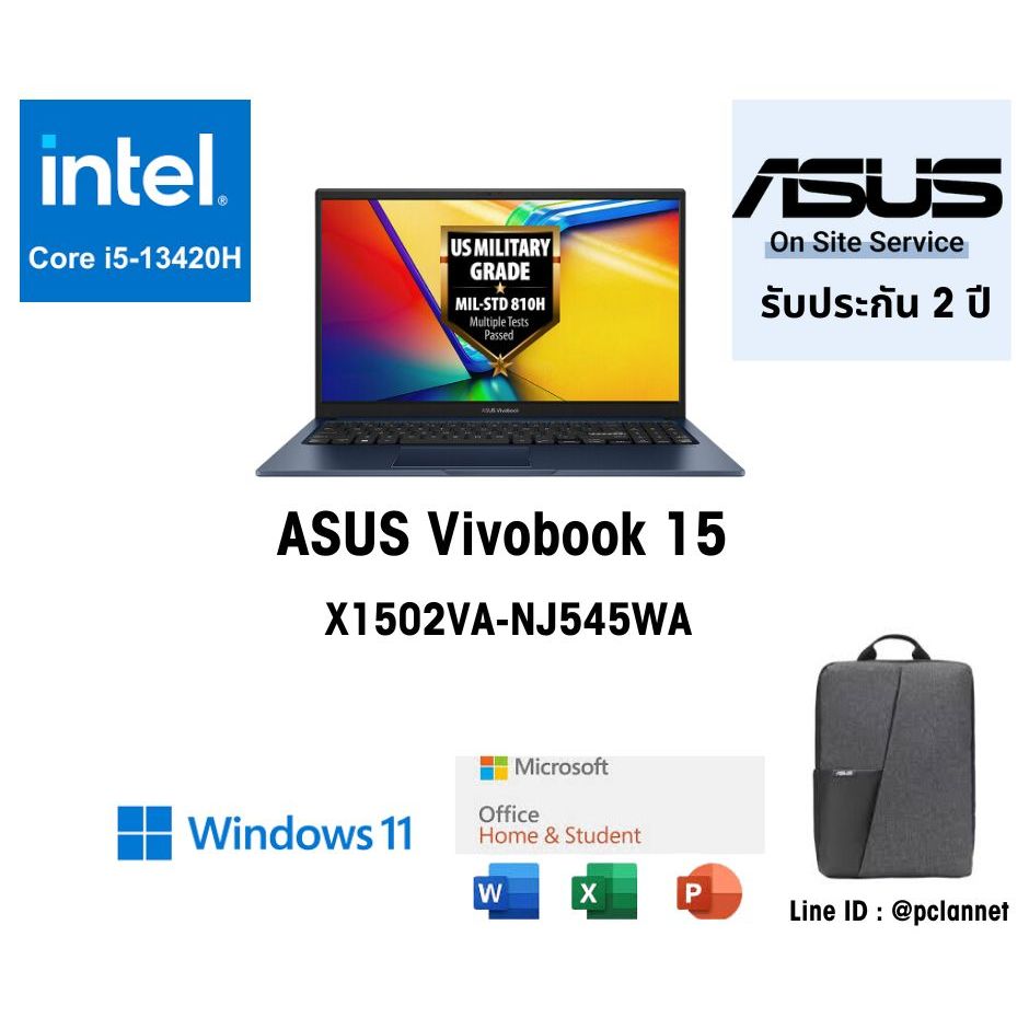 ASUS Notebook โน๊ตบุ๊ค Vivobook 15 X1502VA-NJ545WA ( 0% 10 เดือน) Intel i5-13420H ประกัน 2 ปี 16GB
