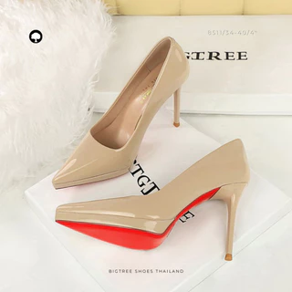 รองเท้าส้นสูงหัวแหลม 4 นิ้ว(10cm) รุ่นเรียบหรูพื้นแดง | รหัส 8511 ไซส์34-40