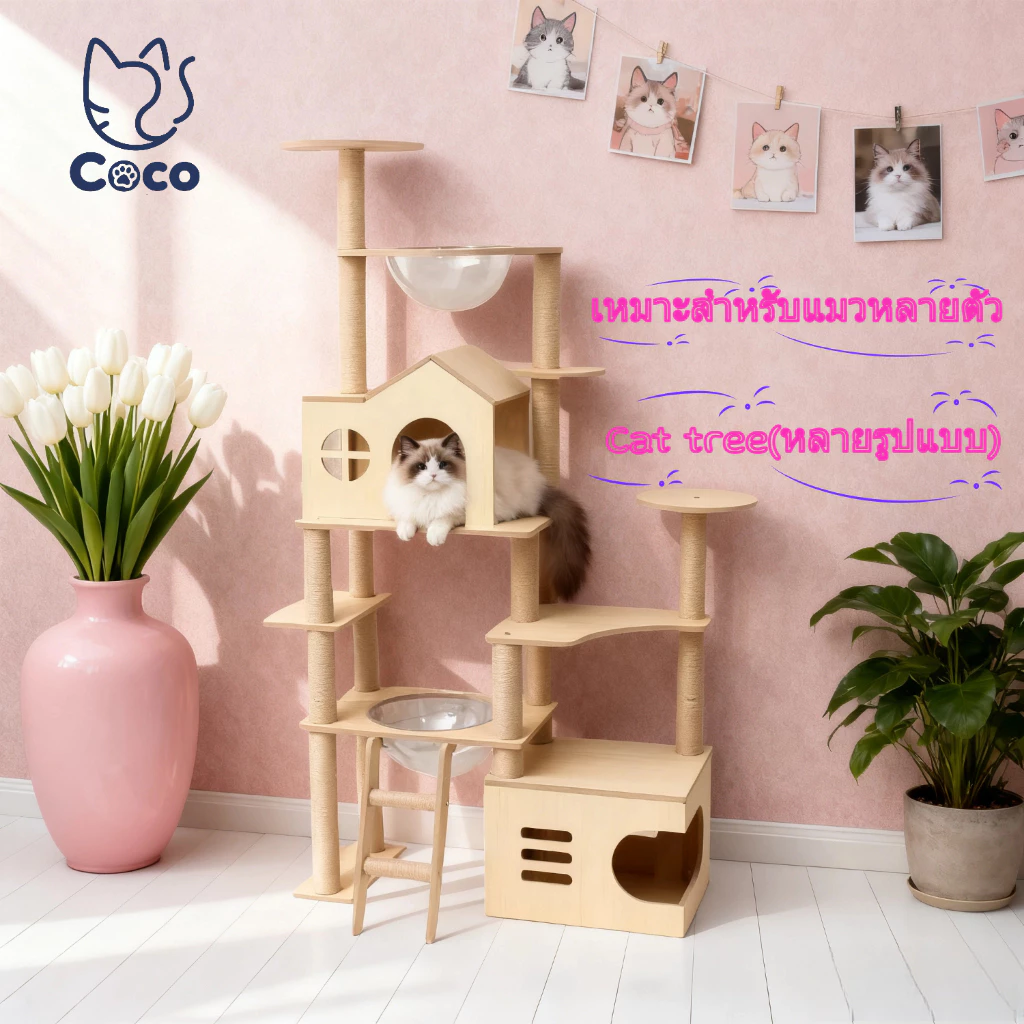 Coco.Petสินค้าพร้อมส่ง คอนโดแมว คอนโดแมวสุดน่ารัก มีหลายขนาดให้เลือก คอนโดไม้ ที่เล่นน้องแมว บ้านแมว ช่วยให้แมวผ่อนคลาย