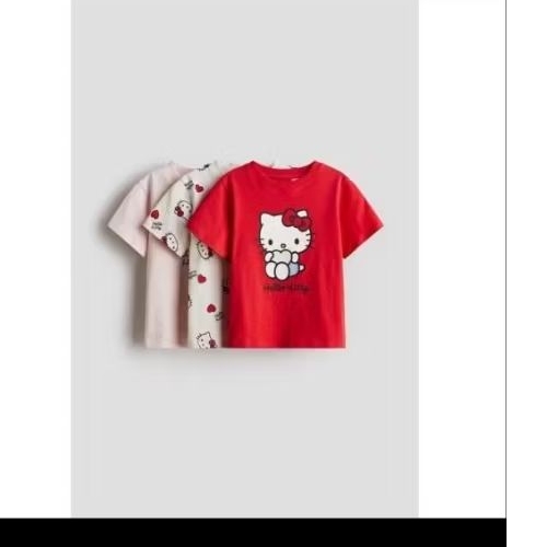 H&M(เอชแอนด์เอ็ม) kitty ชุดเสื้อยืดเจอร์ซีย์พิมพ์ลาย 3 ชิ้น เด็กผู้หญิง 8-10Y
