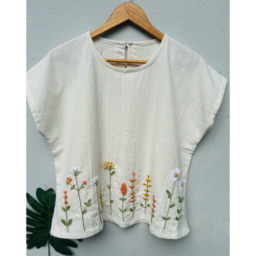 เสื้อผ้าฝ้ายปักมือ คอกลม สวมใส่สบาย งานแฮนด์เมด ฟรีไซส์