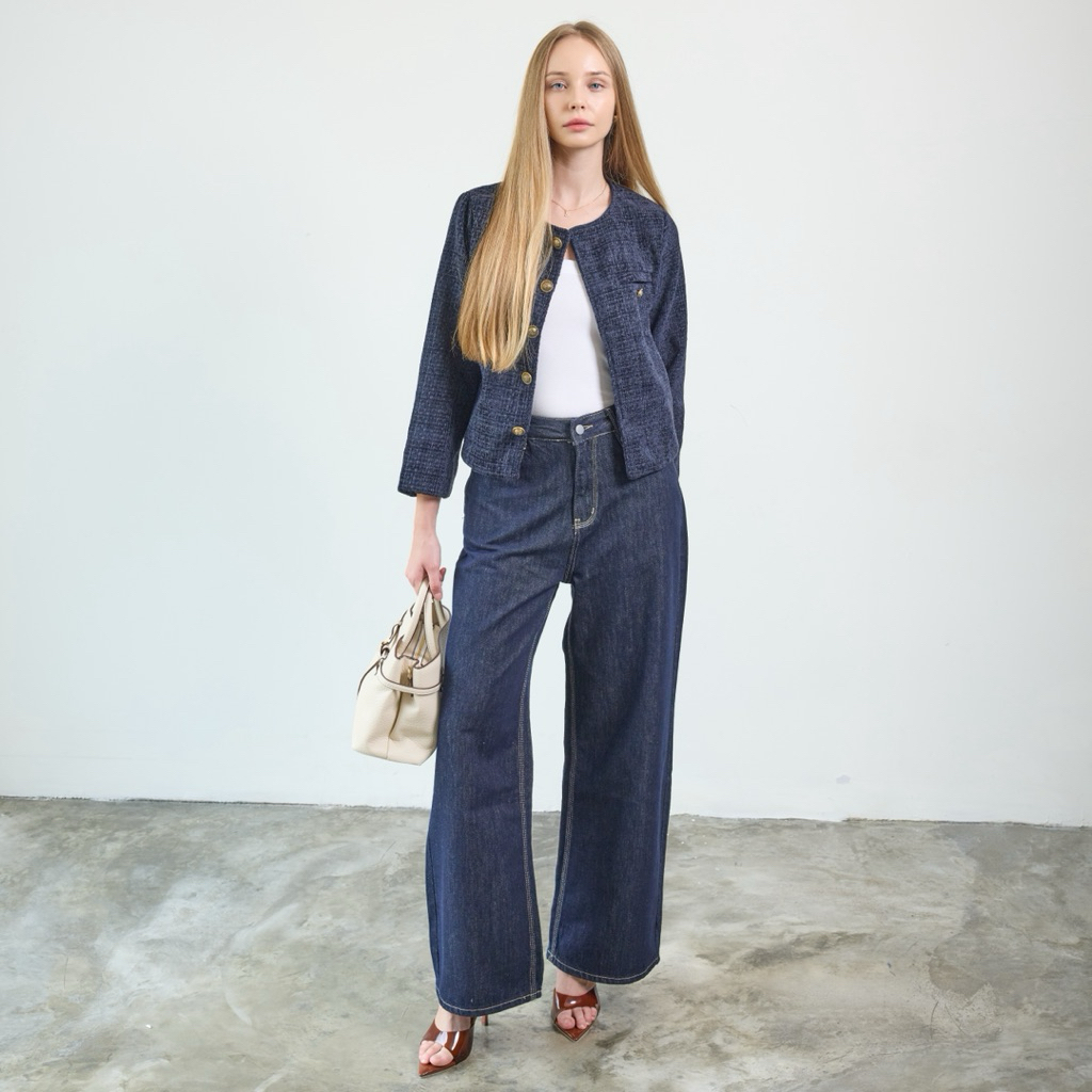 JSARA กางเกงยีนส์ทรงกระบอก รุ่นใหม่ Office Hour ผ้าไม่ยืด ปลายขาเย็บ Size S-3XL รหัส 22002