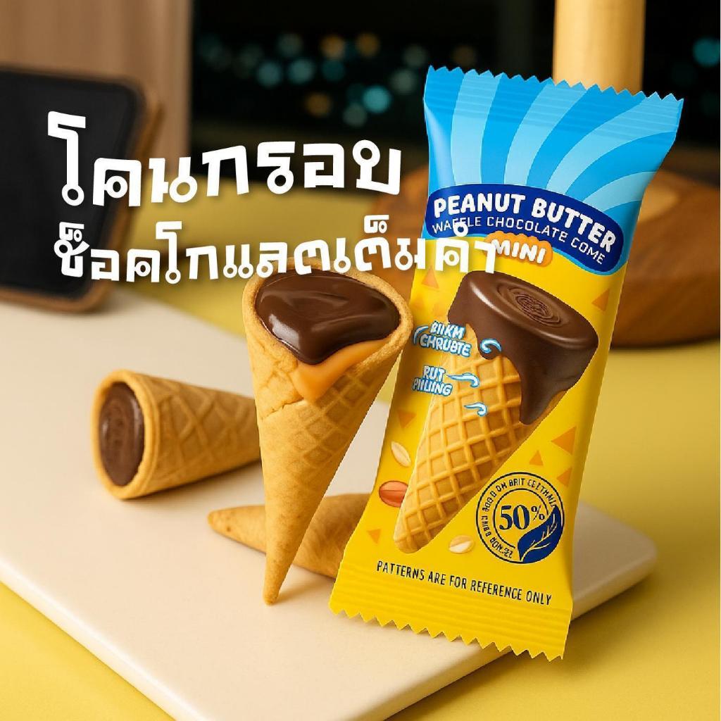 เวเฟอร์โคนกรอบรส Peanut Butter Chocolate หวาน กรอบ อร่อยในทุกคำ ขนาด 300 กรัม