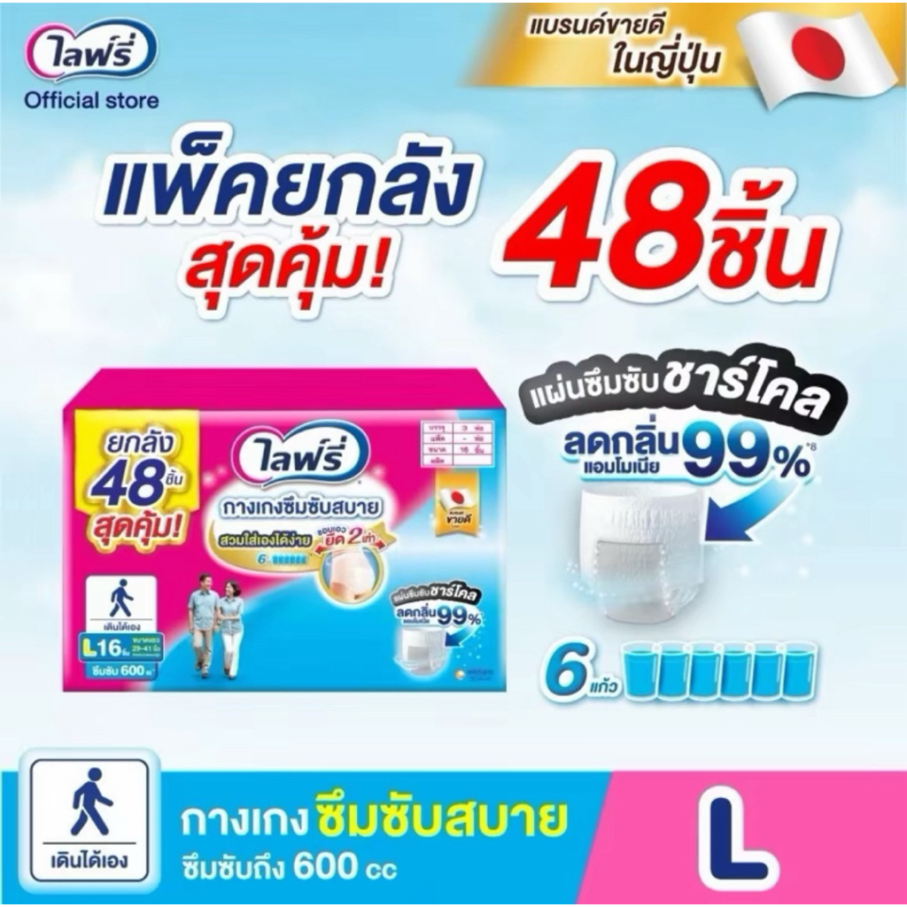 ยกลัง3ห่อ ไลฟ์รี่กางเกงซึมซับสบาย ผ้าอ้อมแพมเพิสผู้ใหญ่ แบบกางเกง รูปที่ 6