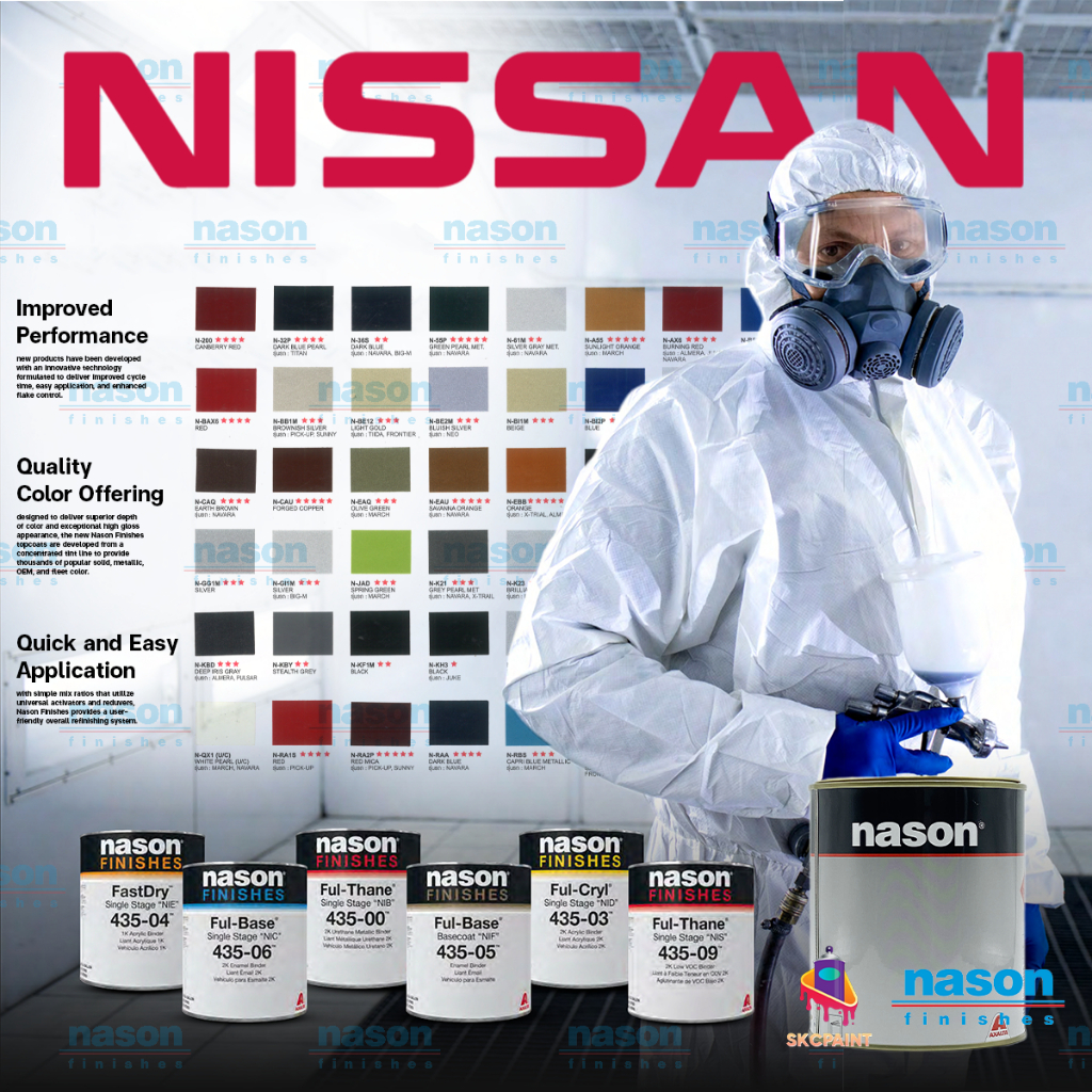 สีพ่นรถยนต์ Nissan รวมทุกเฉดสี Nason เนสัน 2K สูตรแห้งเร็ว ขนาด 1 ลิตร (หาสีไม่เจอแจ้งทางแชท)