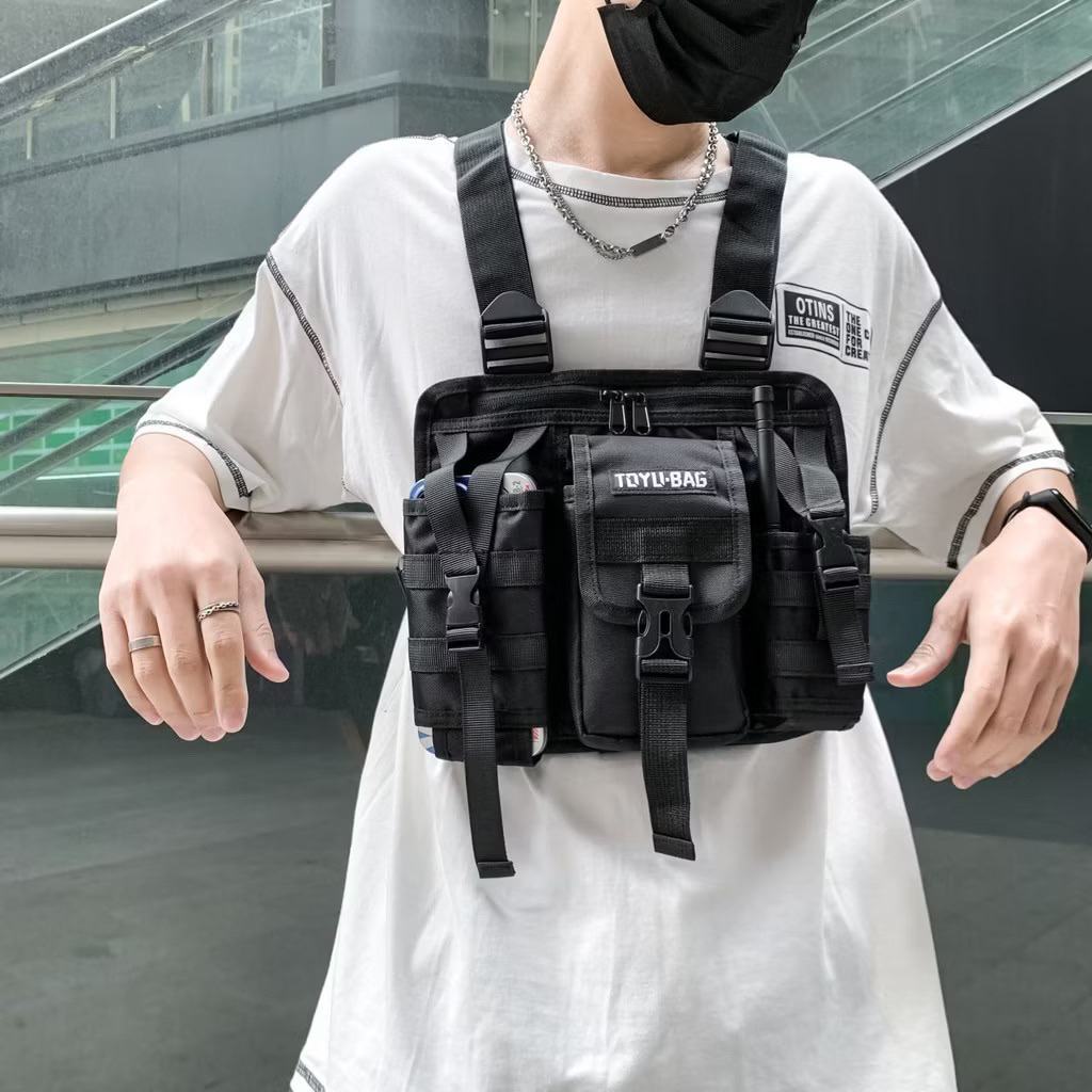 AAA68🔥เสื้อกั๊กมัลติฟังก์ชั่นพร้อมเป้สะพายหลังและกระเป๋าหน้าอก สำหรับช่างไฟฟ้าและนักปั่นจักรยาน