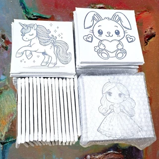 เฟรมผ้าใบแคนวาสระบายสี(รหัสC) ผ้าติดกรอบไม้หนา ขนาด13cm×13cm(ไม่มีสี)