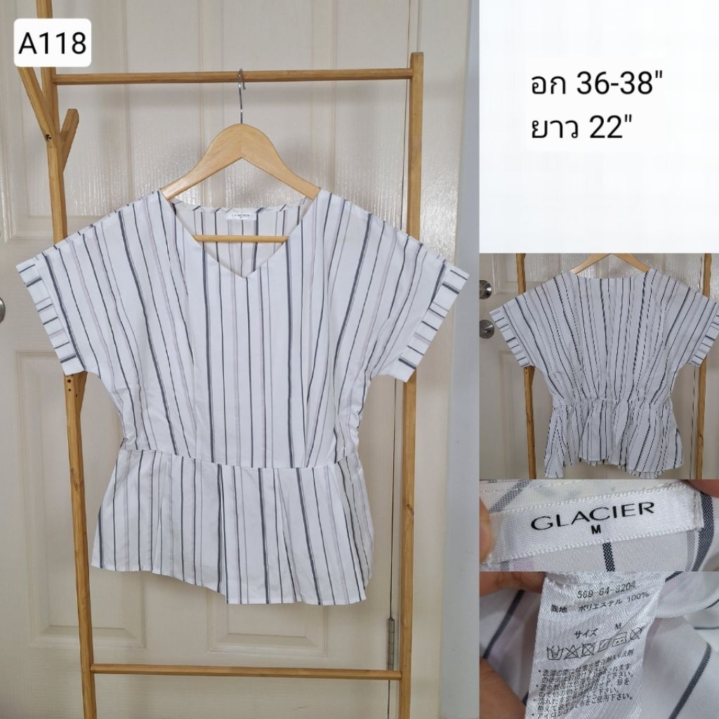 (A118) เสื้อแฟชั่น มือสอง ญี่ปุ่น อก 36-38 นิ้ว : Glacier