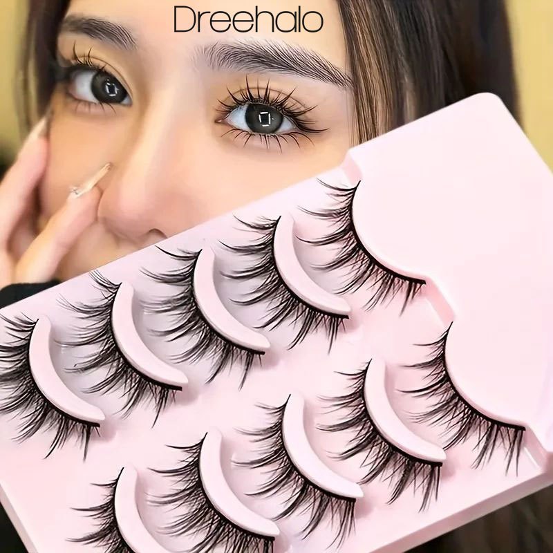 Dreehalo ขนตาปลอม 5 คู่ ขนฟู นุ่ม ธรรมชาติ ทรงกากบาท แกนอ่อนนุ่ม ไม่แทงตา ใส่สบาย  003