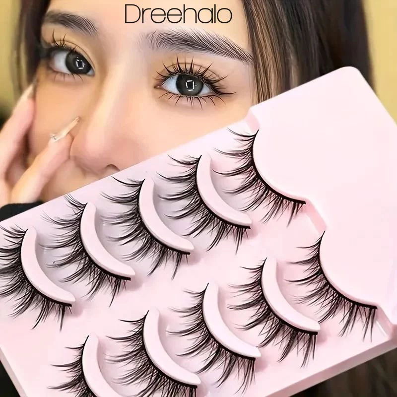 Dreehalo ขนตาปลอม 5 คู่ ขนฟู นุ่ม ธรรมชาติ ทรงกากบาท แกนอ่อนนุ่ม ไม่แทงตา ใส่สบาย 003