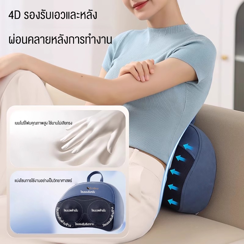 Srabuy หมอนนวดไฟฟ้า มการนวดแบบ 3D สองทิศทาง ประคบร้อนพร้อ ไร้สายเครื่องนวดคอบ่า เบาะนวดอเนกประสงค์ - รูปที่ 2
