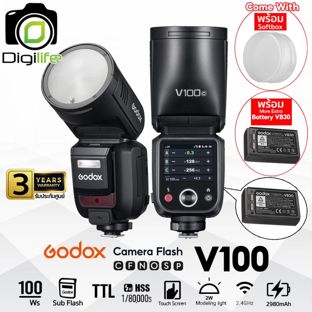 Godox Flash V100 -TTL HSS 1/80,000 2980mAh - รับประกันศูนย์ Godox Thailand 3ปี / Digilife Thailand