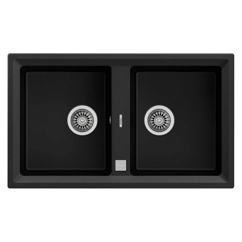 TEKA Sink แกรนิตซิงค์ฝัง 2หลุม TEKA STONE 90 2B-TG สีดำ แถมก๊อกน้ำเย็น