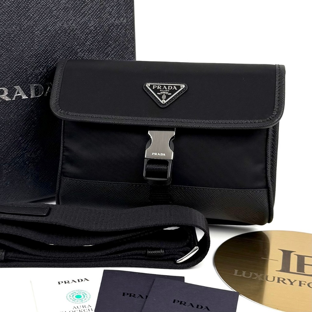 Prada Re-Nylon And Saffiano Leather Smartphone Case 2ZH108 สี Black ของแท้ 100%