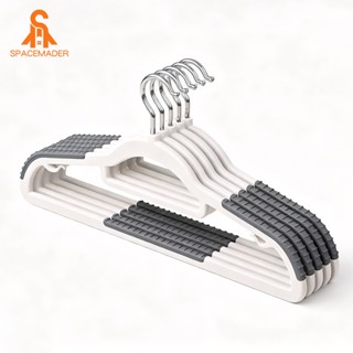 🚀SPACEMADER【1แพ็ค10 ชิ้น】ไม้แขวนเสื้อ สแตนเลส มียางกันลื่น ม…