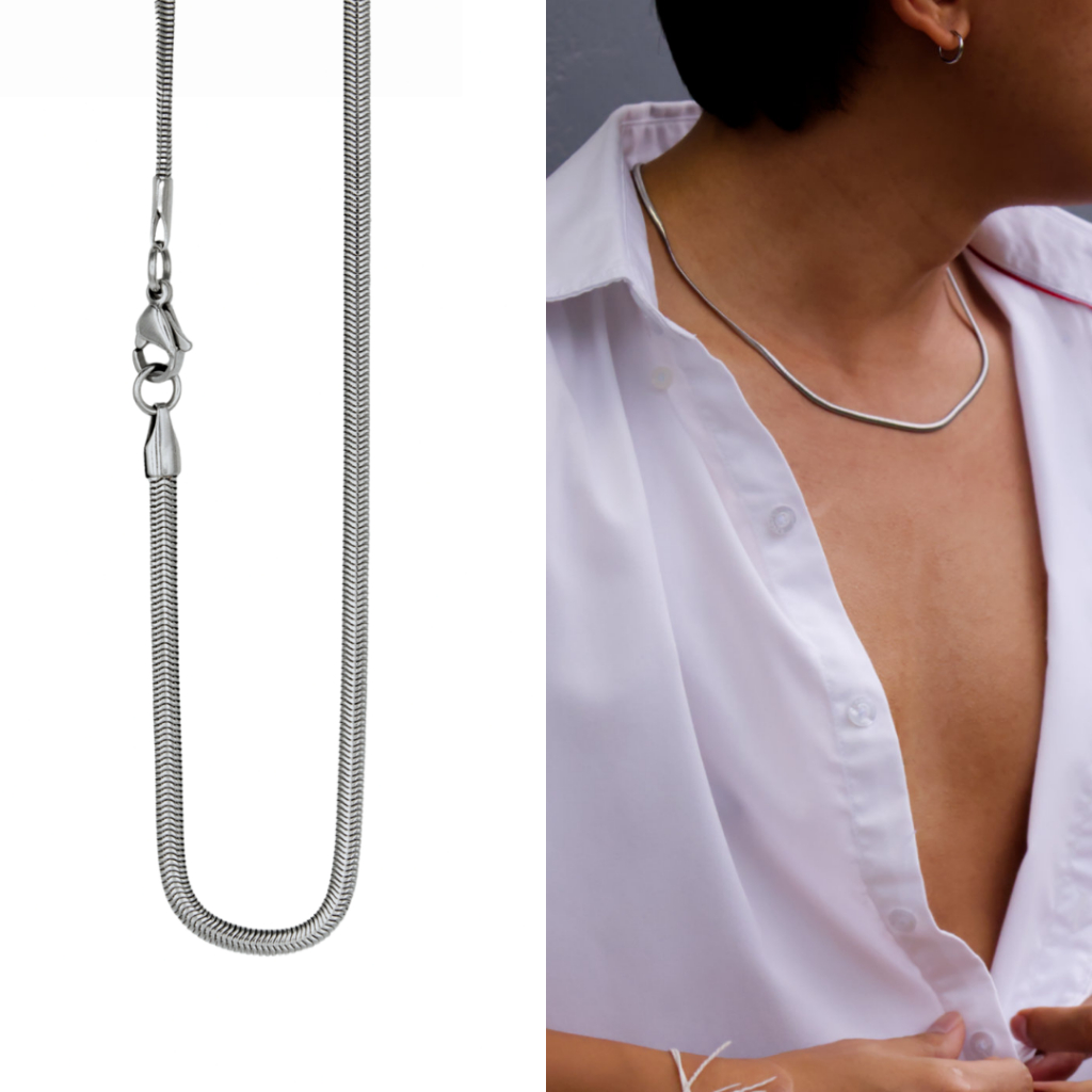 MLS | Flat snake 3.0 สร้อยคอลายกระดูกงูแบน วัสดุสแตนเลส