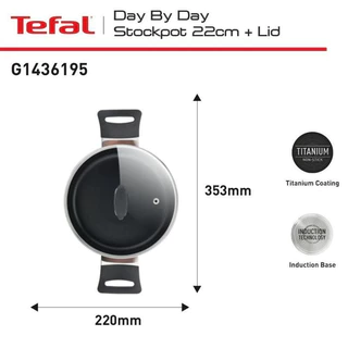 Tefal Day by day หม้อ 2 หู พร้อมฝาแก้ว ขนาด 22 ซม. รุ่น G1436195 ก้นอินดักชั่น ใช้ได้กับทุกประเภทเตา