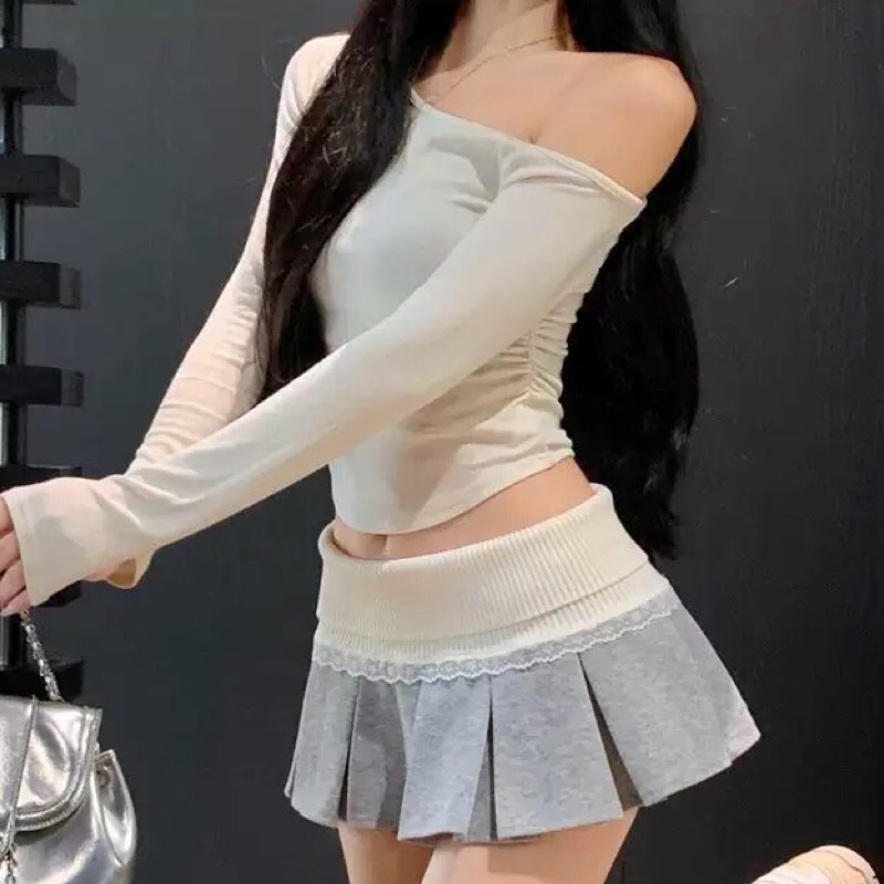 พร้อมส่ง👗 กระโปรงจีบเอวสูง ตกแต่งด้วยลูกไม้น่ารักมาก ผ้านิ่มใส่สบาย รูปที่ 2