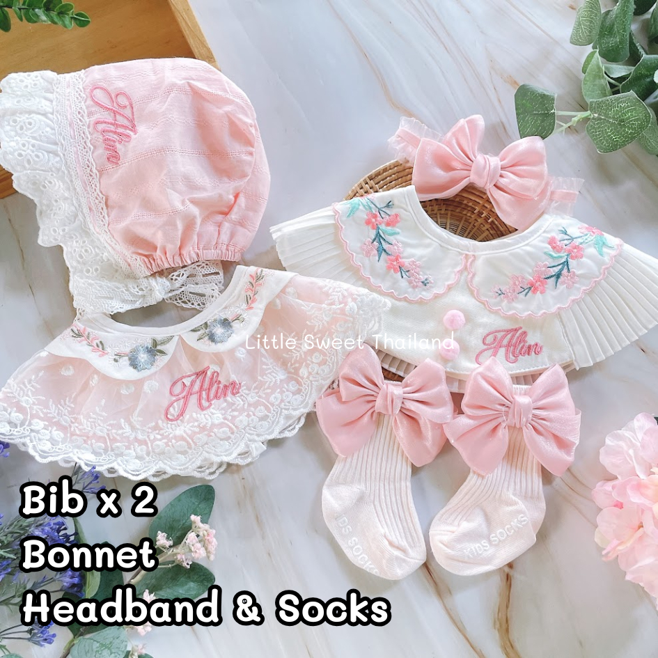 littlesweetthailand “set” Bib x 2 ผืน +Bonnet+Headband+Socks