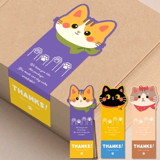 [พร้อมส่ง🇹🇭] สติ๊กเกอร์ขอบคุณ "THANKS!" ไดคัทหน้าแมว 3 แบบ (แพค 50 ดวง)
