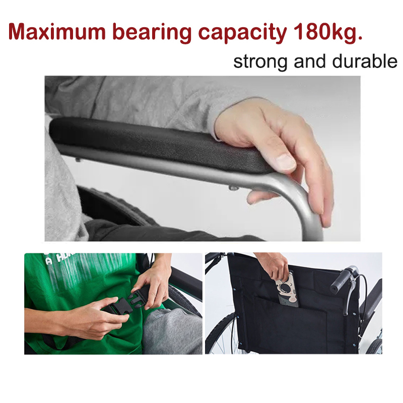 รถเข็นผู้ป่วย เก้าอี้รถเข็น รถเข็นรุ่นมาตรฐาน พับเก็บได้ ปรับได้ 6 ระดับ แข็งเเรง ผู้สูงอายุเก้าอี้รถเข็น วีลแชร์ - รูปที่ 5