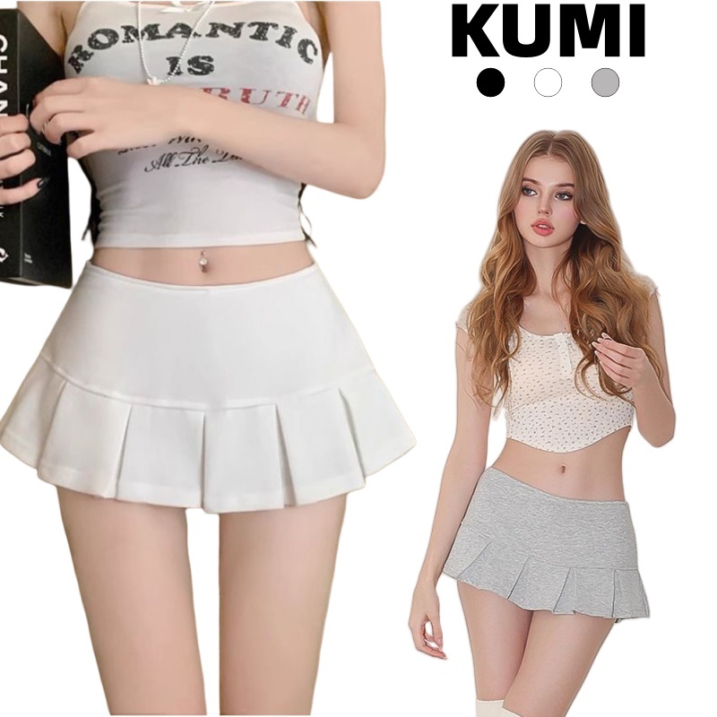 KUMI พร้อมส่ง🍒กระโปรงพลีตสั้น🍒 มีซับใน เอวต่ำ mini skirt กระโปรงทรงเอก  สำหรับนักศึกษา เซ็ซี่แฟชั่นผู้หญิ ไปเที่ยว Y2K