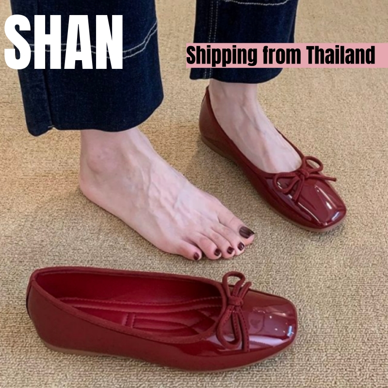 🚚จัดส่งในกรุงเทพฯ-รองเท้าส้นแบนผู้หญิง รองเท้าสีแดงเล็ก รองเท้าโบว์แมรี่เจน รองเท้าสี่ฤดู แมรี่เจน