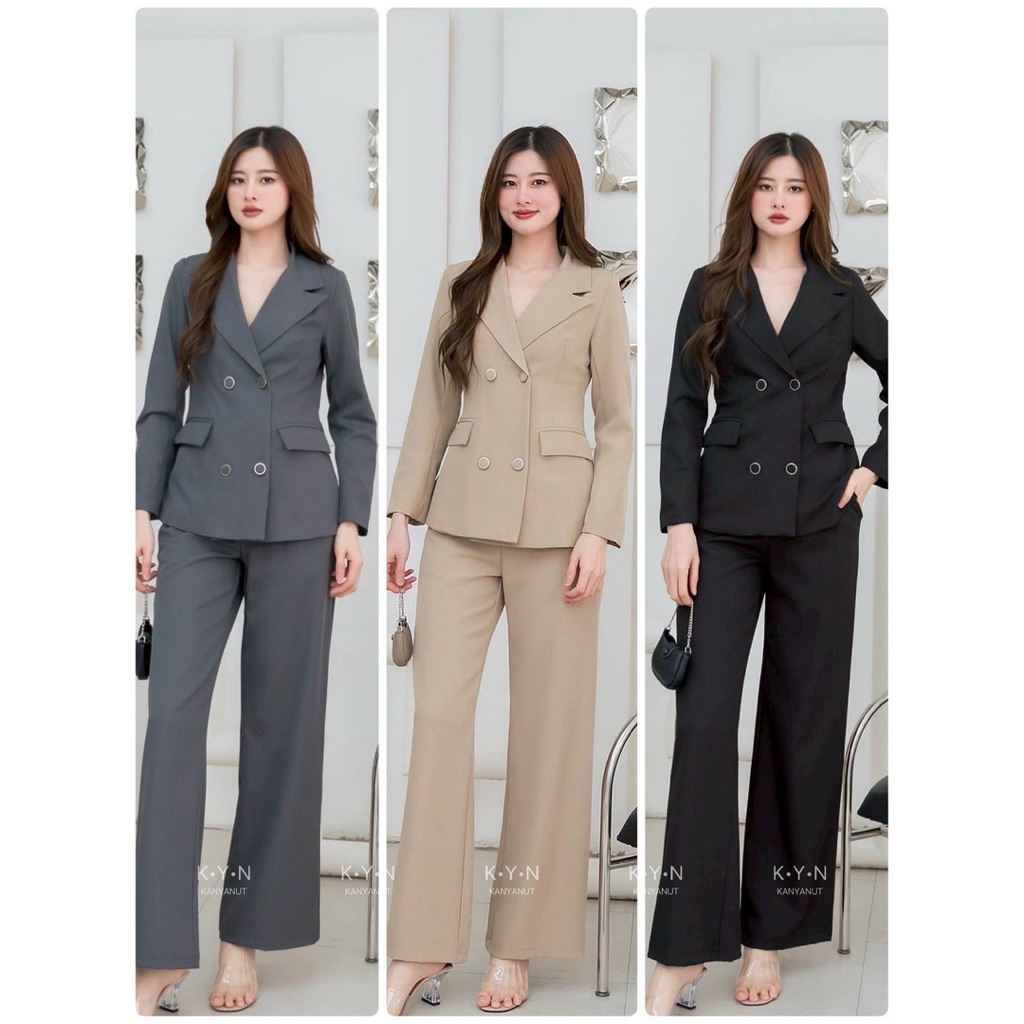 K•Y•N ชุดset เสื้อสูทแขนยาว+กางเกงขาตรง KYN5109