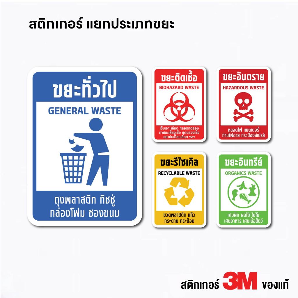 (N296) สติกเกอร์ติดถังขยะ สติกเกอร์แยกขยะ ขยะทั่วไป ขยะติดเชื้อ สติกเกอร์ PVC กันน้ำ สำหรับแยกประเภทขยะต่างๆ